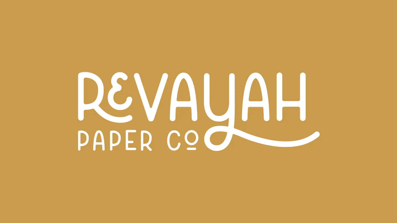 Revayah Paper Co logo in white on a brown background.